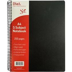 STAT NOTEBOOK A4 5 SUBJECT 250 PAGES BLACK 48055