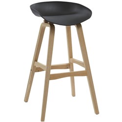 Rapidline Virgo Bar Stool Oak Coloured Timber Frame With  Polypropylene Black Shell Seat