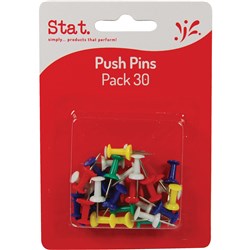 Stat Push Pins Pack of 30 Assorted Colours