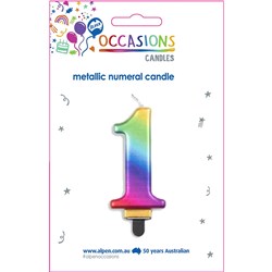 Alpen Numerical Birthday  Candle No. 1 Metallic Rainbow