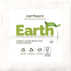 Earth Eco Cocktail Napkin  1 Ply White 300x300mm  100 Sheets