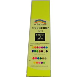 RAINBOW FLURO CREPE PAPER 500mmx2 5m Yellow 