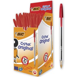 BIC CRISTAL BALLPOINT PENS Medium Red Pack of 50 