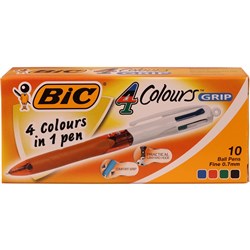 BIC 4 COLOUR BALLPOINT PENS Fine Retractable Pack of 10 