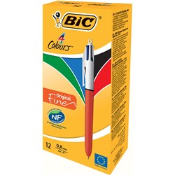 BIC 4 COLOUR BALLPOINT PENS Fine Retractable Pack of 12 