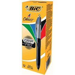 BIC 4 COLOUR BALLPOINT PENS Retractable Grip Pro Pack of 12