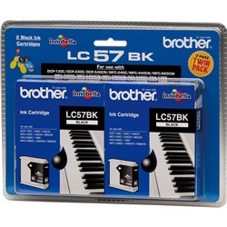 BROTHER INK CARTRIDGE LC-57BK2PK Twin Pack Black  