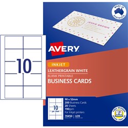 AVERY IJ39 BUSINESS CARDS I/Jet Leathergrain 200gsm Wht Pack of 200