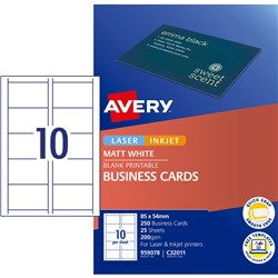 AVERY C32011 BUSINESS CARDS Laser/Injet 200gsm Matt White Pack of 250