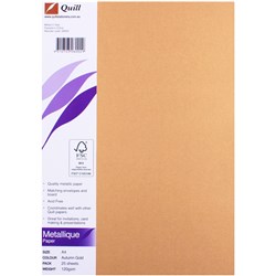 QUILL 120GSM A4 METALLIQUE Paper Autumn Gold 25 Sheets Pack