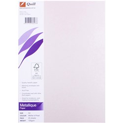 QUILL 120GSM A4 METALLIQUE Paper Mother of Pearl 25 Sheets Pack