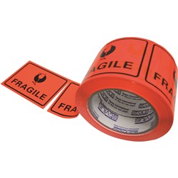 STYLUS FLUORO LABEL TAPE Fragile Black/Orange 75x100mm Roll