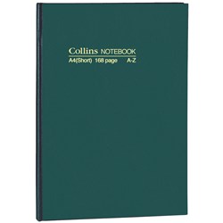 COLLINS NOTEBOOKS HARD COVER A4 Short A-Z 168Pg Green 