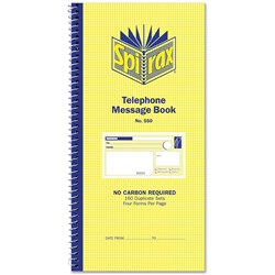 Spirax 550 Telephone Msg Book NCR 160 Duplicate Sets S/O 
