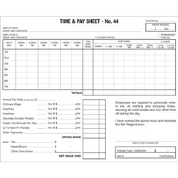 ZIONS 445 WAGE SHEETS Hospitality Time & Pay Pack of 500