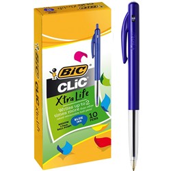 BIC CLIC M10 BALLPOINT PENS Medium Blue Pack of 10 