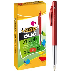 BIC M10 CLIC BALLPOINT PENS Medium Red Pack of 10 