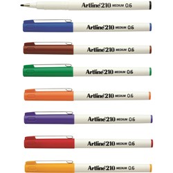 ARTLINE 210 FINELINER PENS 0.6mm 8 Colours Assorted Pack of 12