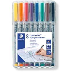 STAEDTLER 316 LUMOCOLOR PENS Non-Perm Fine 0.6mm Wallet of 8