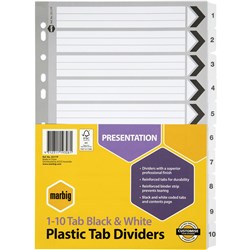 MARBIG DIVIDERS A4 1-10 TAB Reinforced Black & White