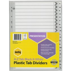 MARBIG DIVIDERS A4 A-Z TAB Reinforced Black & White