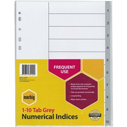 MARBIG NUMERICAL INDICES A4 PP 1-10 TAB Grey 