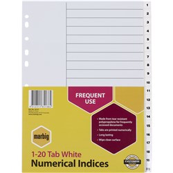 MARBIG NUMERICAL INDICES A4 PP 1-20 TAB White