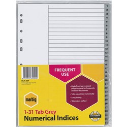 MARBIG DIVIDERS A4 1-31 TAB PP Grey 