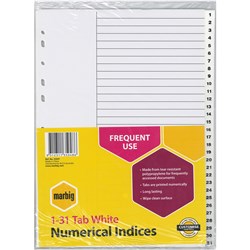 MARBIG DIVIDERS A4 1-31 TAB PP White 