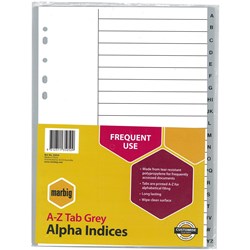 MARBIG ALPHA INDICES A4 PP A-Z TAB Grey 