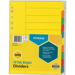 MARBIG DIVIDERS A4 10 TAB Manilla Coloured