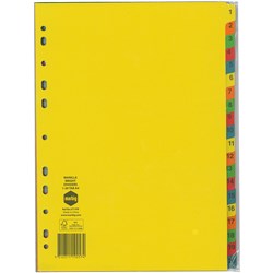 MARBIG DIVIDERS A4 1-20 TAB Manilla Coloured 