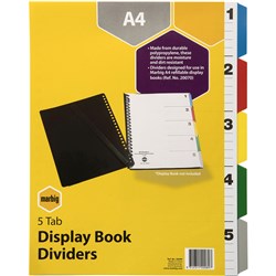 MARBIG DISPLAY BOOK DIVIDERS A4 PP 5 TAB Assorted Pack of 5