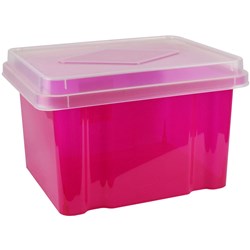 ITALPLAST STORAGE BOX 32 Litre Tinted Pink,Clr Lid 