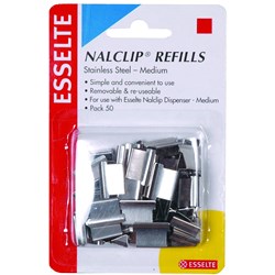 ESSELTE NALCLIP REFILLS Medium/Stainless Steel/Pack of 50
