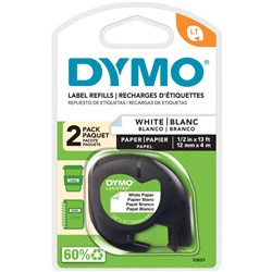 DYMO LETRATAG LABELLING TAPE Paper 2 Pk 12mmx4m-Pearl White 