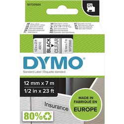 DYMO D1 LABEL CASSETTE 12mmx7m -Black on Clear 