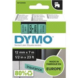 DYMO D1 LABEL CASSETTE 12mm x 7m -Black on Green 