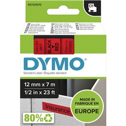 DYMO D1 LABEL CASSETTE 12mmx7m -Black on Red 