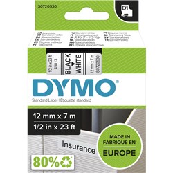 DYMO D1 LABEL CASSETTE 12mmx7m -Black on White 