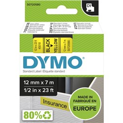 DYMO D1 LABEL CASSETTE 12mm x 7m - Black on Yellow 