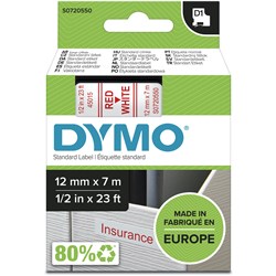 DYMO D1 LABEL CASSETTE 12mm x 7m - Red on White 