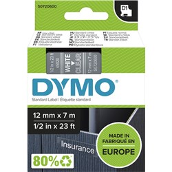 DYMO D1 LABEL CASSETTE 12mm x 7m - White on Clear 