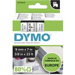 DYMO D1 LABEL CASSETTE 9mmx7m -Black on Clear 