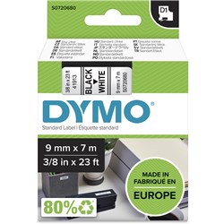 DYMO D1 LABEL CASSETTE 9mmx7m -Black on White 