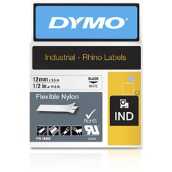 DYMO RHINO INDUSTRIAL LABEL TAPE Flexible Nylon 12mmx3.5m WHITE