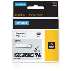 DYMO RHINO INDUSTRIAL LABEL TAPE 18444 Vinyl 12mm x 5.5m White 