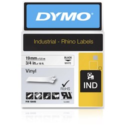 DYMO RHINO INDUSTRIAL LABEL TAPE Vinyl 19mm x 55m WHITE 