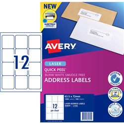 AVERY L7164 MAILING LABELS Laser 12 UP 63.5 x 72mm Box of 100