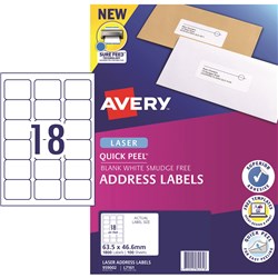 AVERY L7161 MAILING LABELS Laser 18 UP 63.5x46.6mm Box of 100